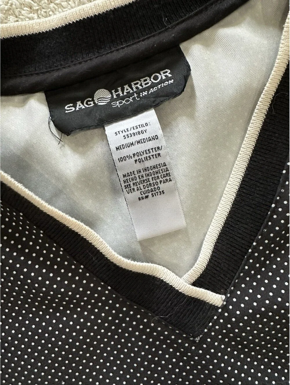SAG Harbor V-Neck Knit Polka Dot Pullover Sweater Black White M